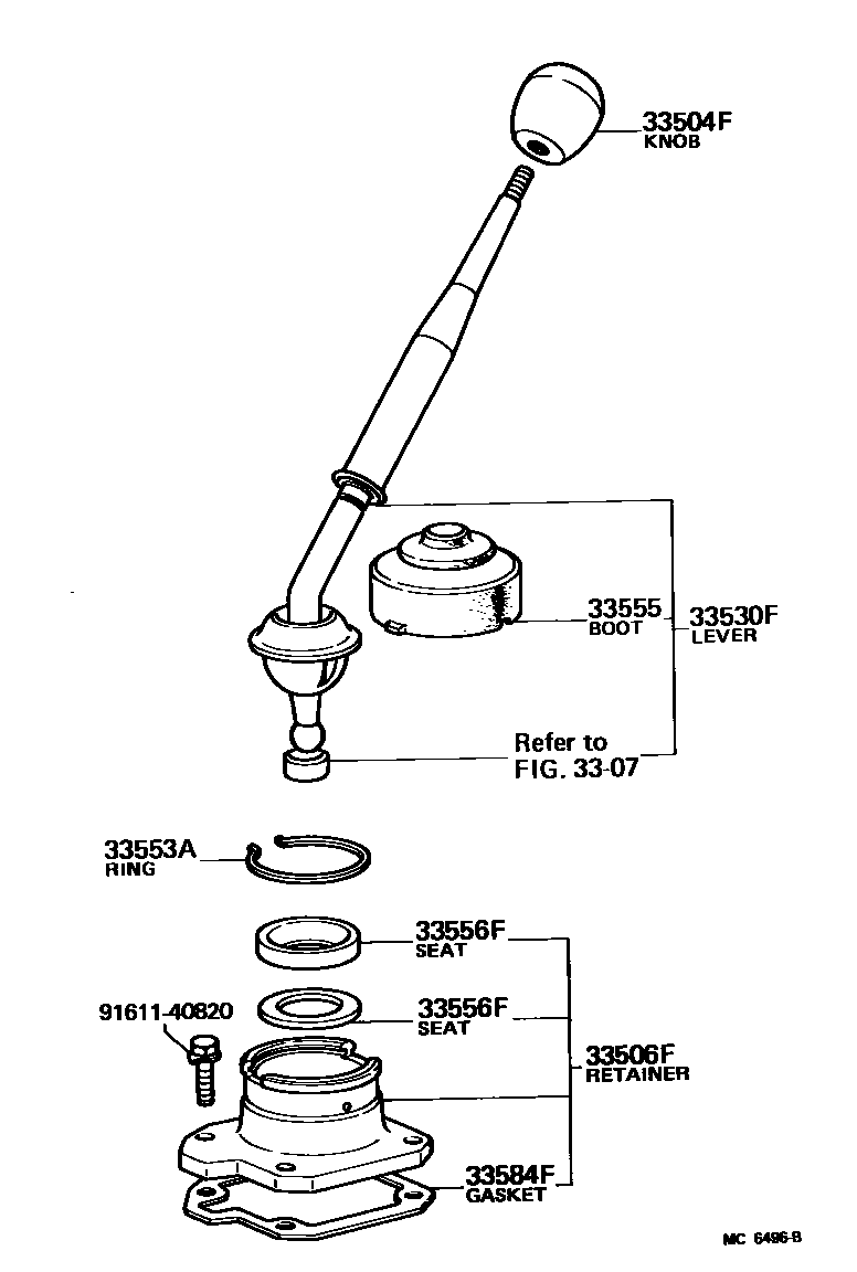 Toyota COROLLA Shift Lever & Retainer EPC diagram — MC6496B