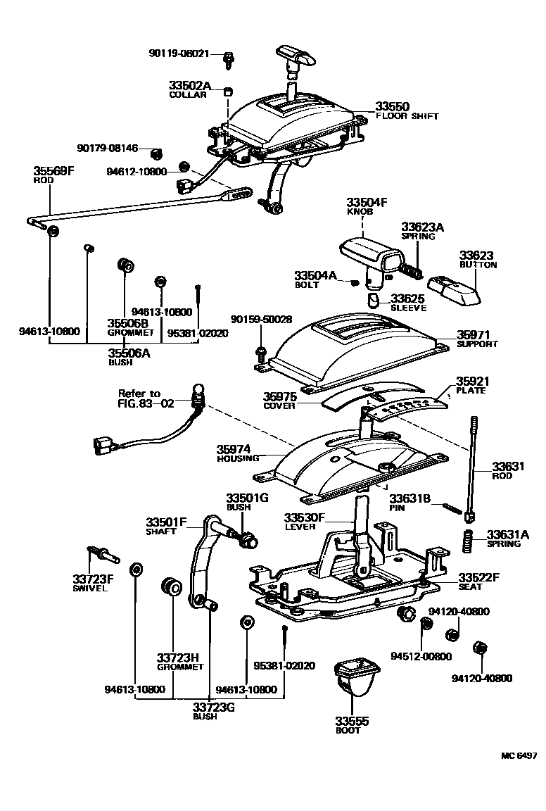 Toyota COROLLA Shift Lever & Retainer EPC diagram — MC6497