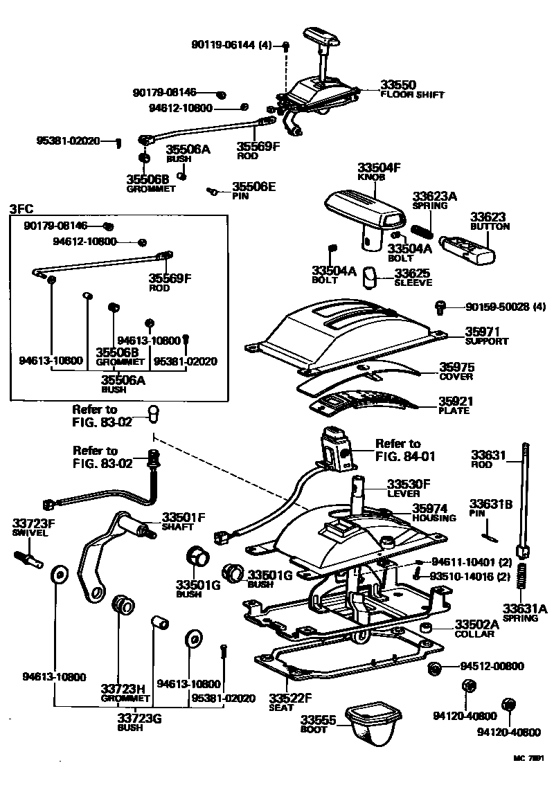 Toyota COROLLA Shift Lever & Retainer EPC diagram — MC7891