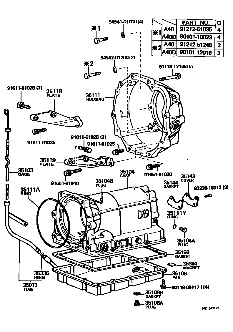 Toyota COROLLA 变速器壳和油底壳(ATM) EPC diagram — MC6471C