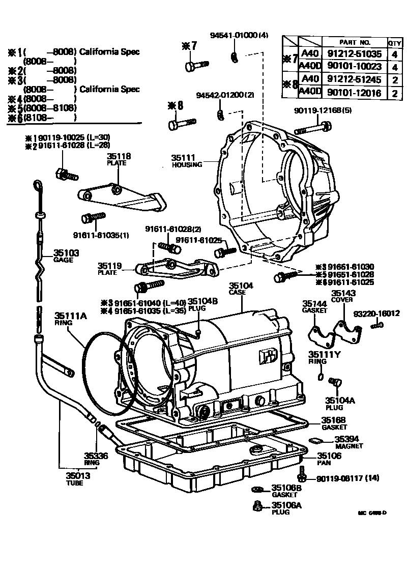 Toyota COROLLA 变速器壳和油底壳(ATM) EPC diagram — MC6498D