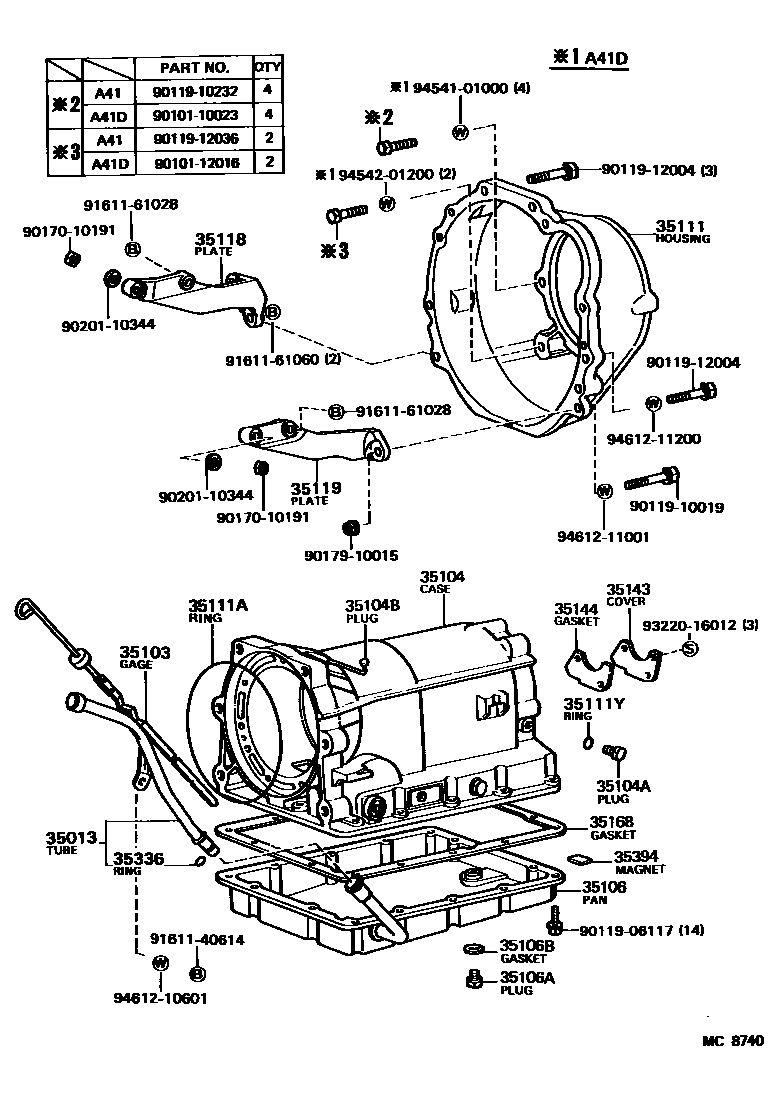 Toyota COROLLA 变速器壳和油底壳(ATM) EPC diagram — MC8740