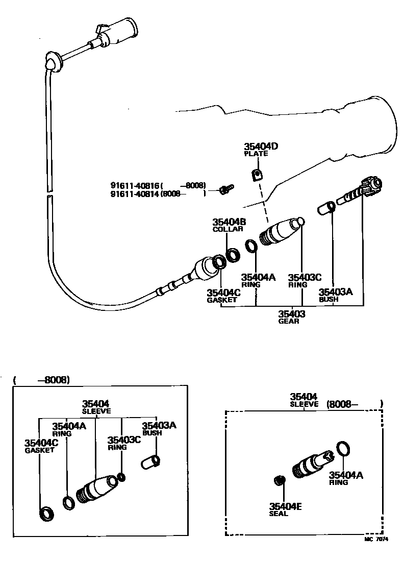 Toyota COROLLA 速度表从动齿轮(ATM) EPC diagram — MC7074