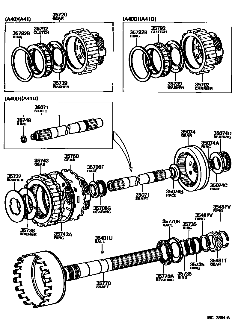 Toyota COROLLA 行星齿轮、倒档活塞和中间轴齿轮(ATM) EPC diagram — MC7884A