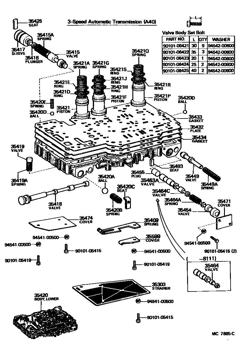 Toyota COROLLA 阀体和滤油网(ATM) EPC diagram — MC7885C