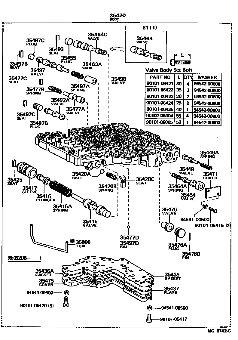 Toyota COROLLA 阀体和滤油网(ATM) EPC diagram — MC8742C