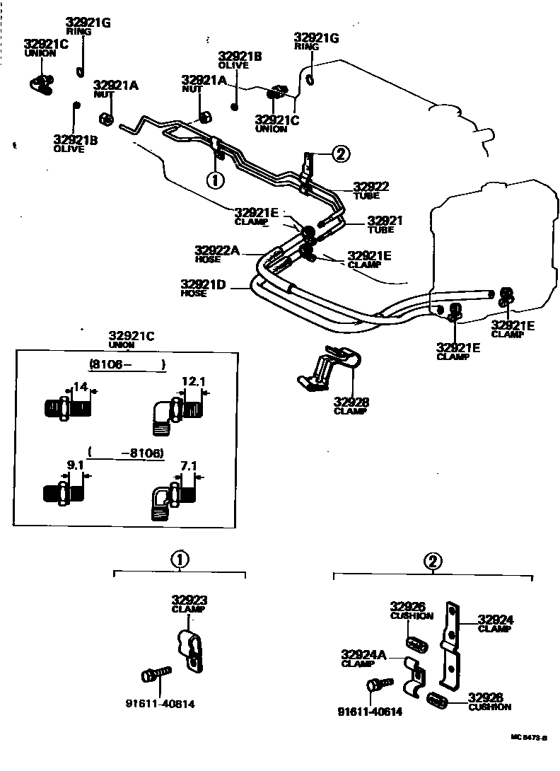 Toyota COROLLA 变速器油冷却器和配管(ATM) EPC diagram — MC6473B