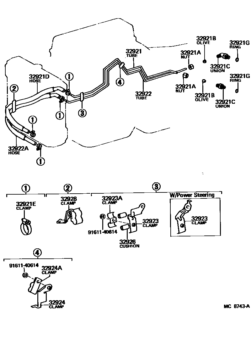 Toyota COROLLA 变速器油冷却器和配管(ATM) EPC diagram — MC8743A