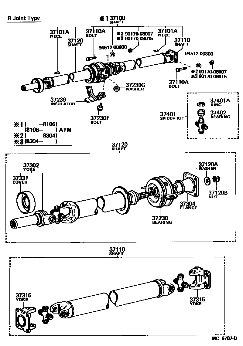 Toyota COROLLA Propeller Shaft & Universal Joint EPC diagram — MC6787D