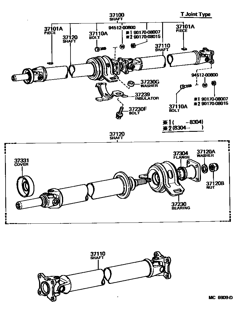 Toyota COROLLA Propeller Shaft & Universal Joint EPC diagram — MC6909D