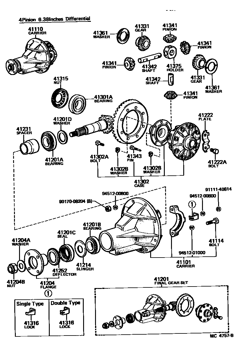 Toyota COROLLA 后桥壳和差速器 EPC diagram — MC4757B