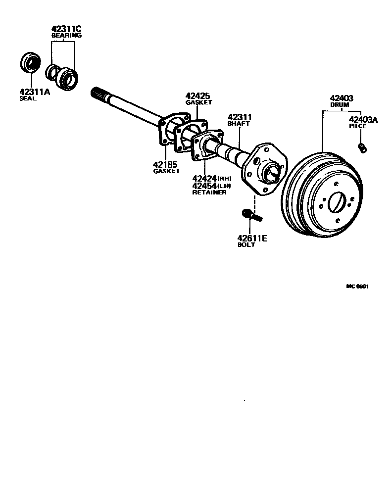 Toyota COROLLA 后桥半轴和后桥轮毂 EPC diagram — MC6501