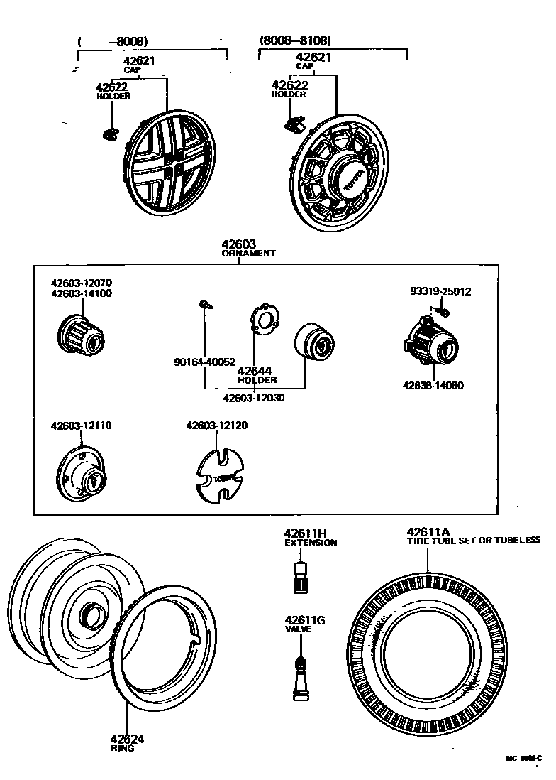 Toyota COROLLA 车轮和车轮盖 EPC diagram — MC6502C