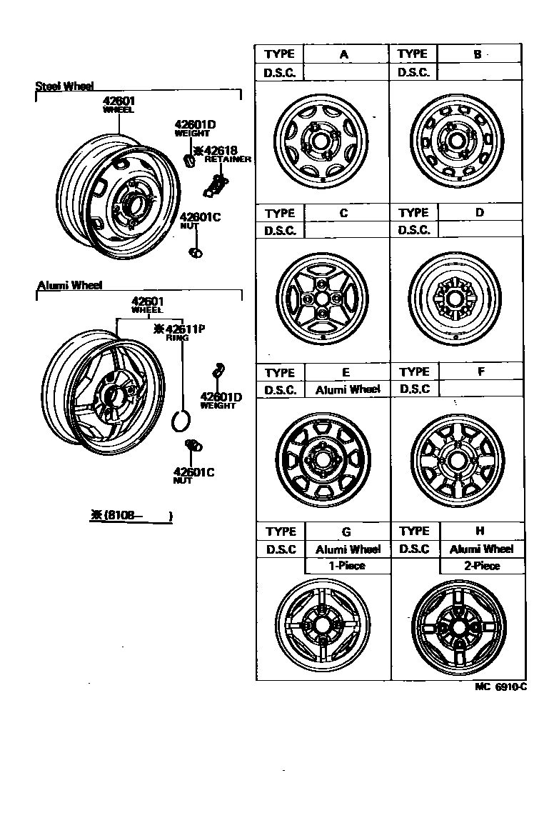 Toyota COROLLA 车轮和车轮盖 EPC diagram — MC6910C