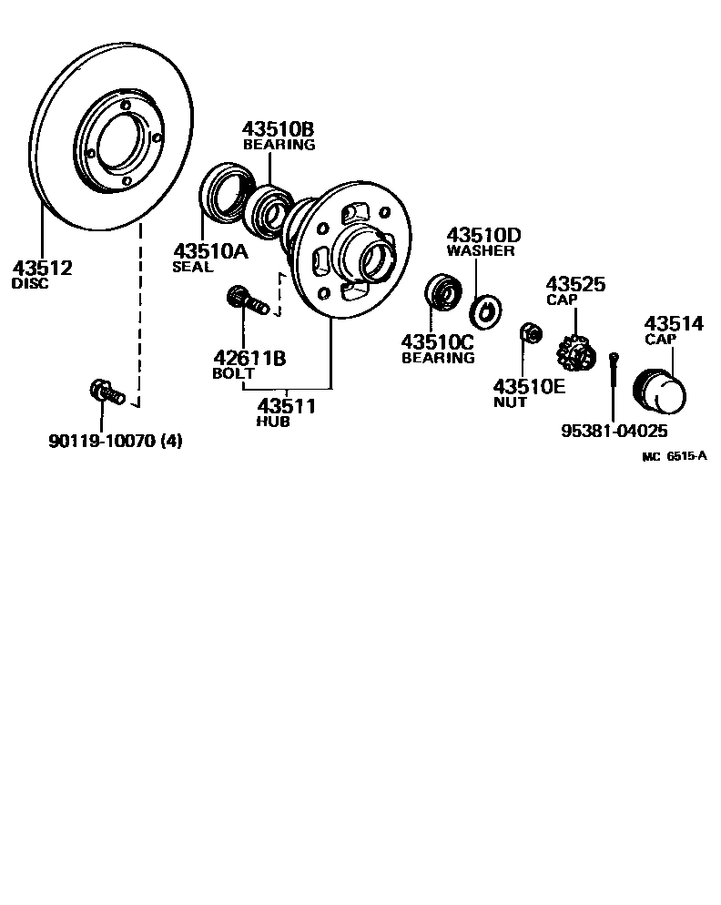 Toyota COROLLA Front Axle Hub EPC diagram — MC6515A