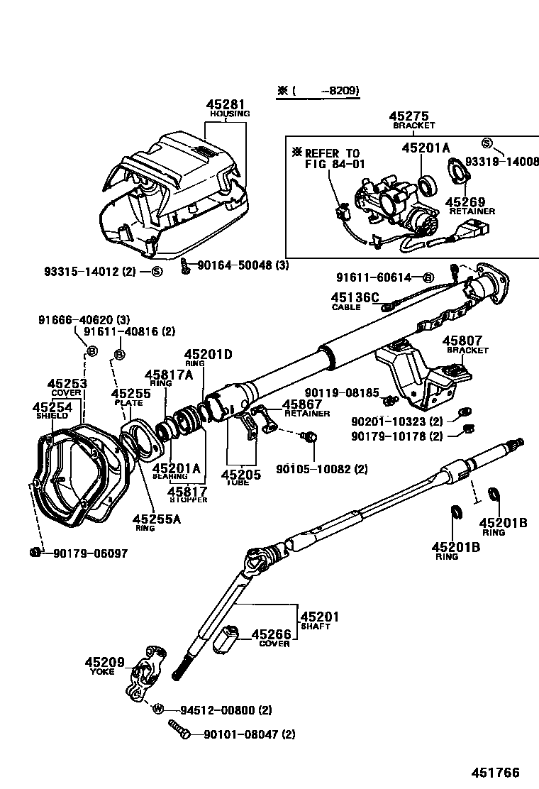 Toyota COROLLA Steering Column & Shaft EPC diagram — 451766