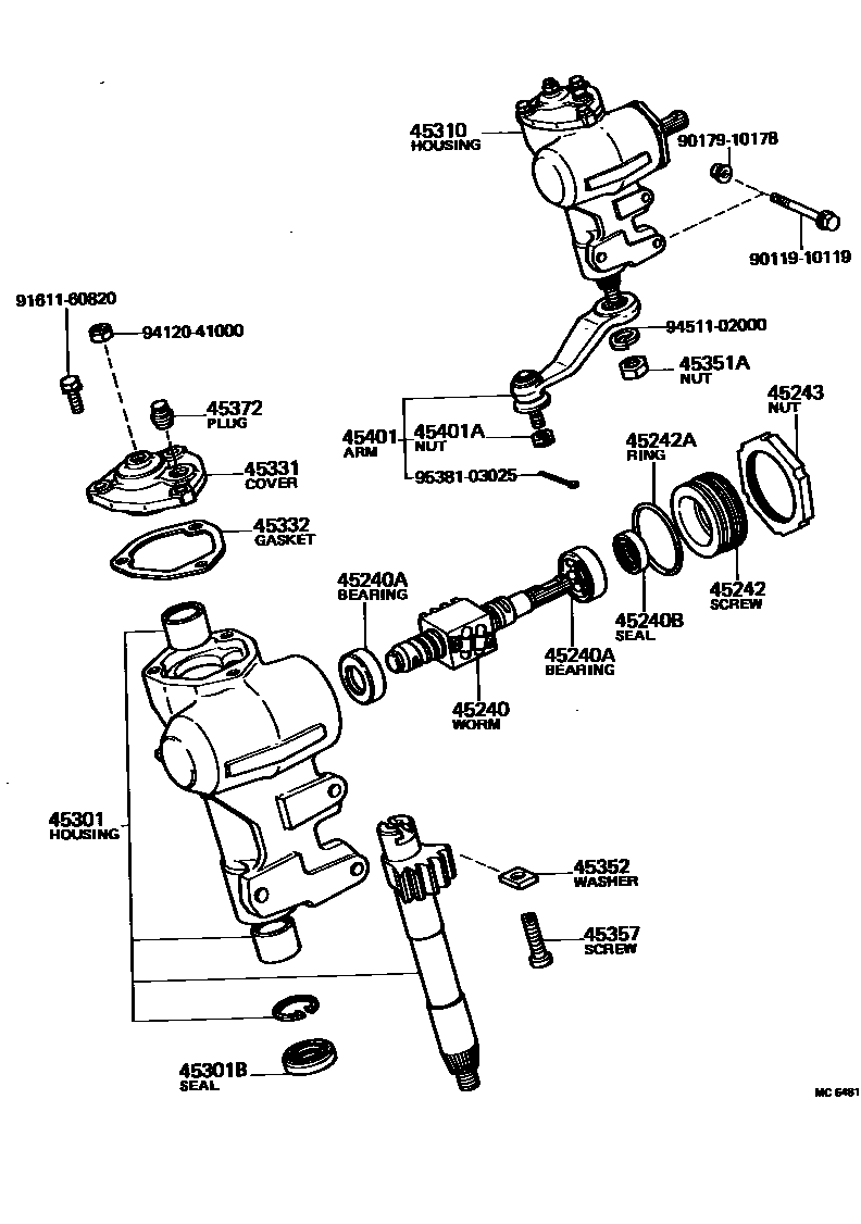 Toyota COROLLA Steering Column & Shaft EPC diagram — MC6481