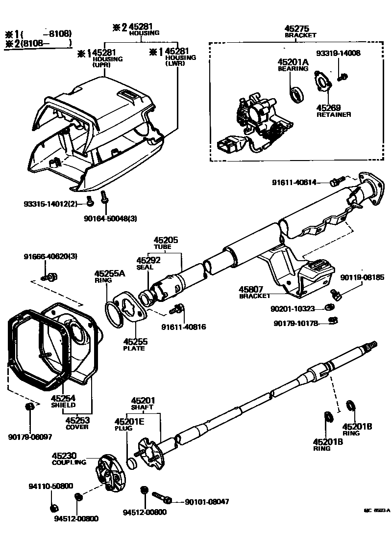 Toyota COROLLA Steering Column & Shaft EPC diagram — MC6503A