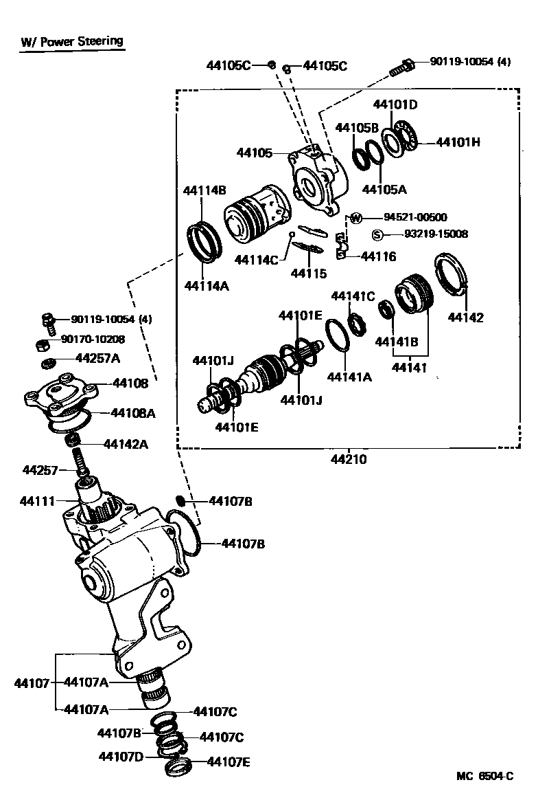 Toyota COROLLA Steering Column & Shaft EPC diagram — MC6504C