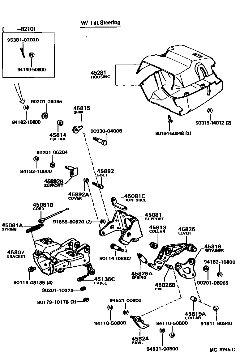 Toyota COROLLA Steering Column & Shaft EPC diagram — MC8745C
