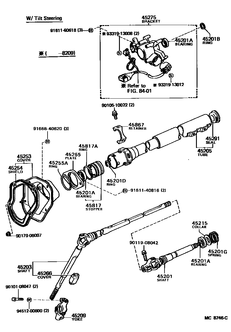 Toyota COROLLA Steering Column & Shaft EPC diagram — MC8746C