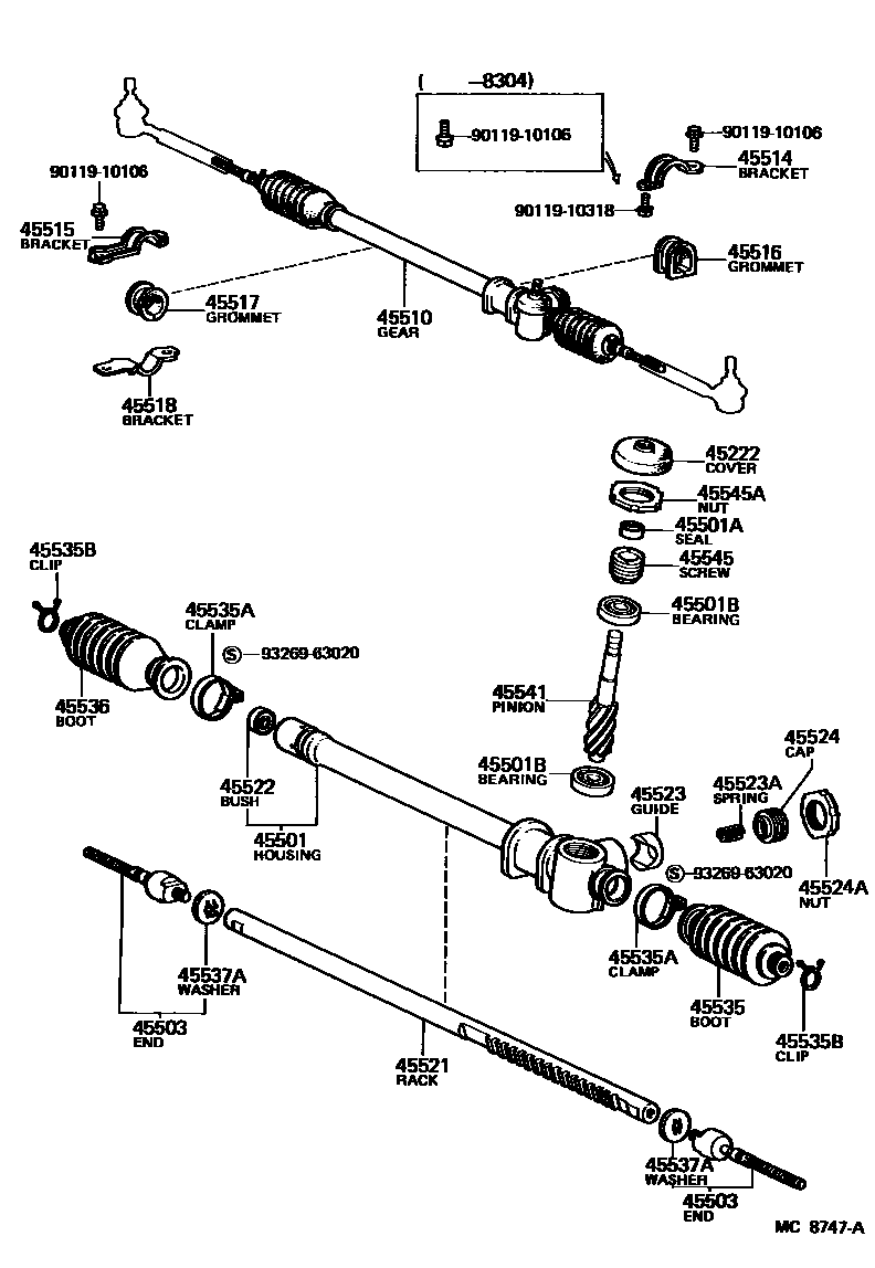 Toyota COROLLA Steering Column & Shaft EPC diagram — MC8747A