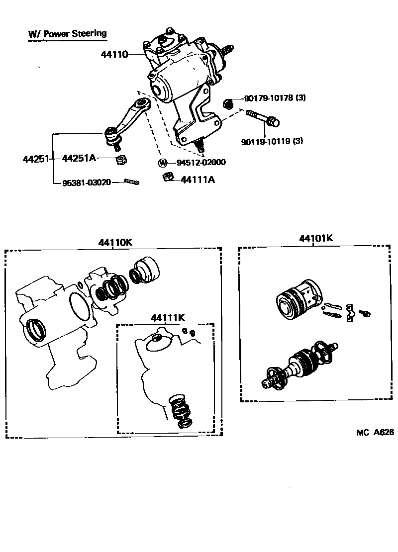 Toyota COROLLA Steering Column & Shaft EPC diagram — MCA626