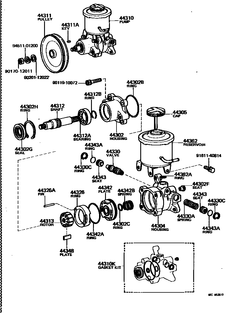 Toyota COROLLA 叶片泵和储油罐(动力转向) EPC diagram — MC6526D