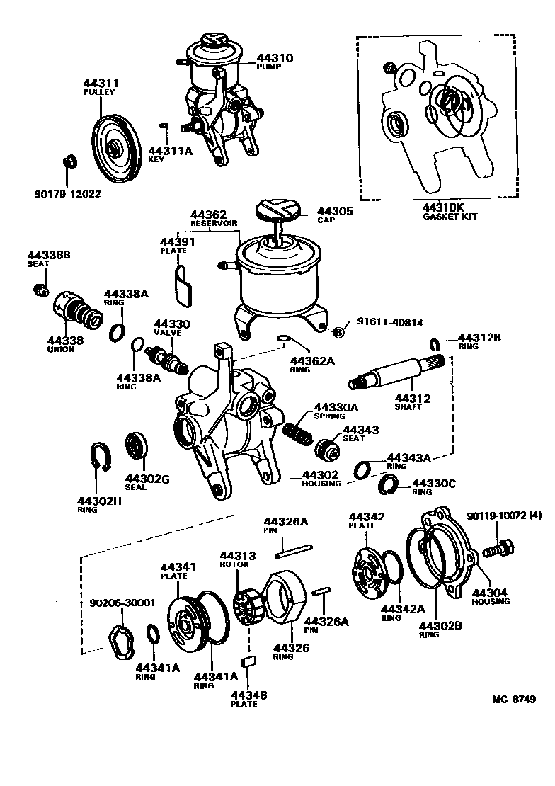Toyota COROLLA 叶片泵和储油罐(动力转向) EPC diagram — MC8749