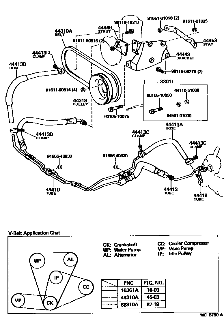 Toyota COROLLA 动力转向配管 EPC diagram — MC8750A