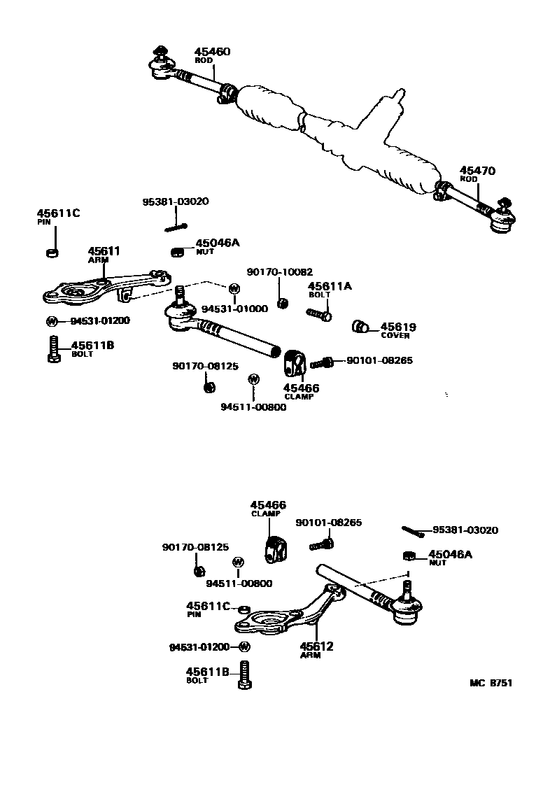 Toyota COROLLA 前转向齿轮和连杆 EPC diagram — MC8751