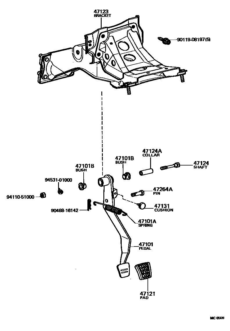 Toyota COROLLA Brake Pedal & Bracket EPC diagram — MC6509