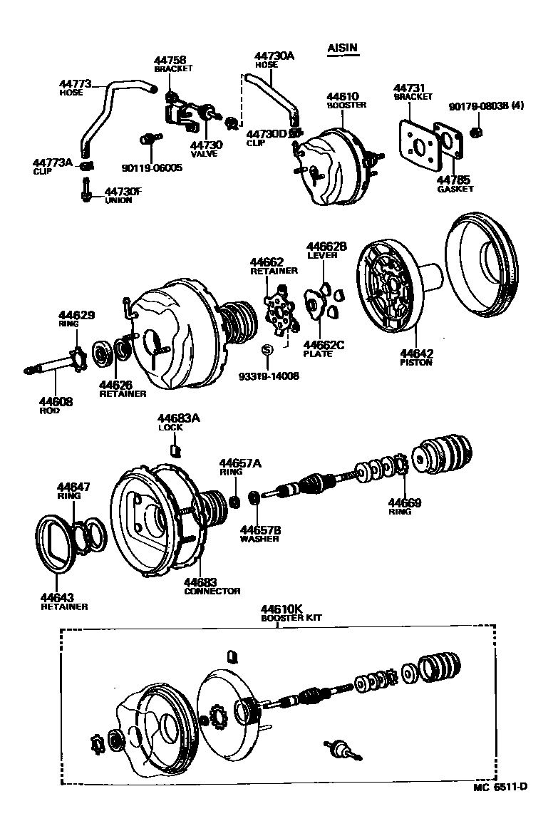 Toyota COROLLA 制动助力器和真空管 EPC diagram — MC6511D