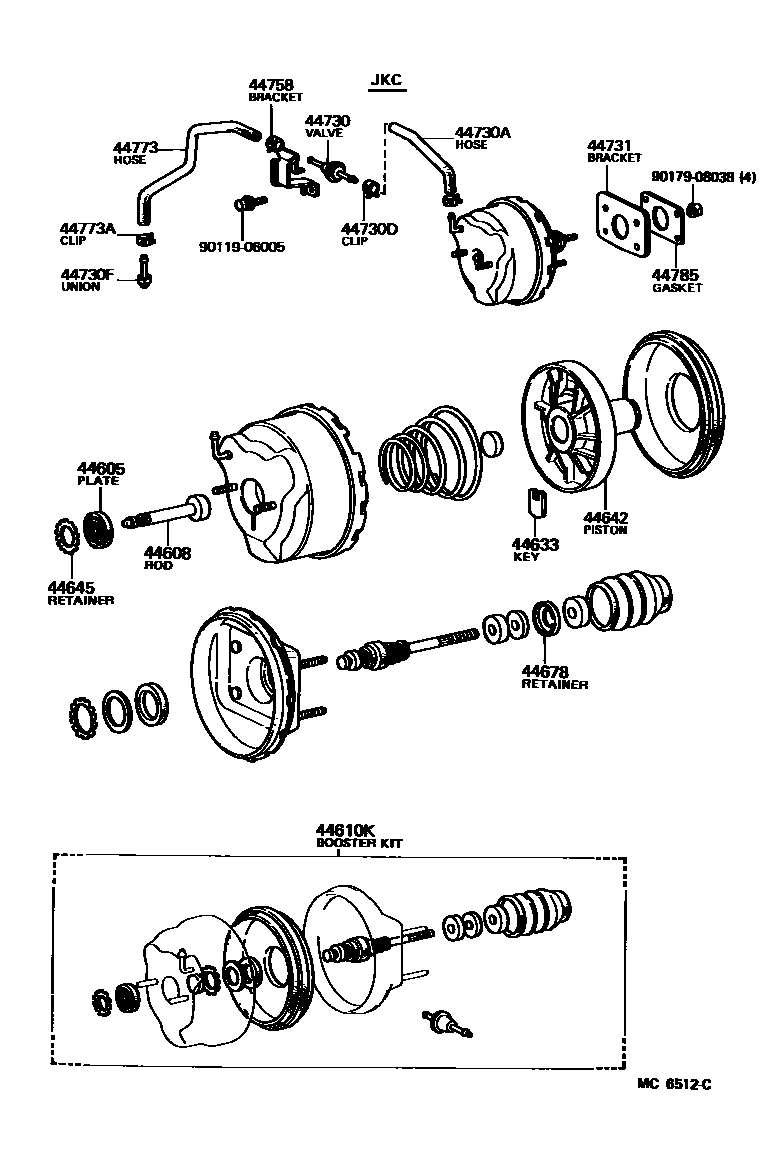 Toyota COROLLA 制动助力器和真空管 EPC diagram — MC6512C