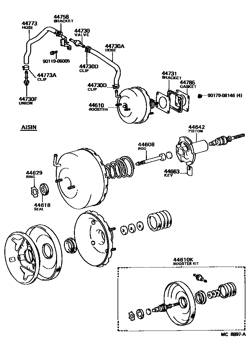 Toyota COROLLA 制动助力器和真空管 EPC diagram — MC8897A