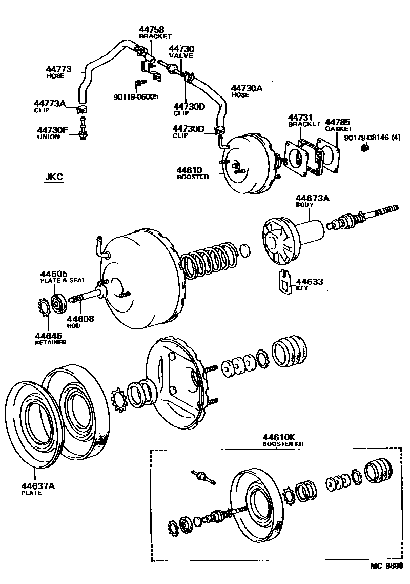 Toyota COROLLA 制动助力器和真空管 EPC diagram — MC8898
