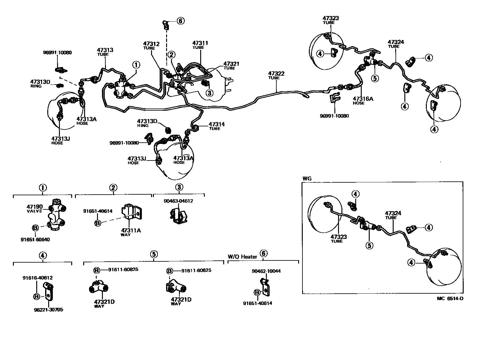 Toyota COROLLA 制动配管和卡箍 EPC diagram — MC6514D
