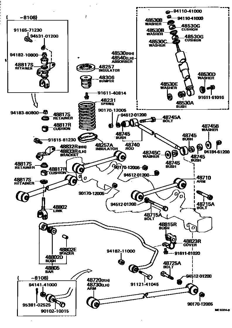 Toyota COROLLA Rear Spring & Shock Absorber EPC diagram — MC6324D