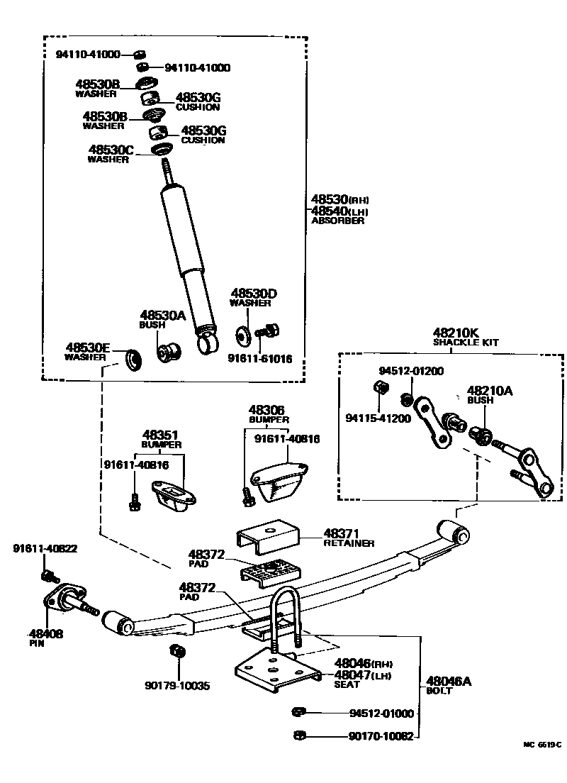 Toyota COROLLA Rear Spring & Shock Absorber EPC diagram — MC6519C
