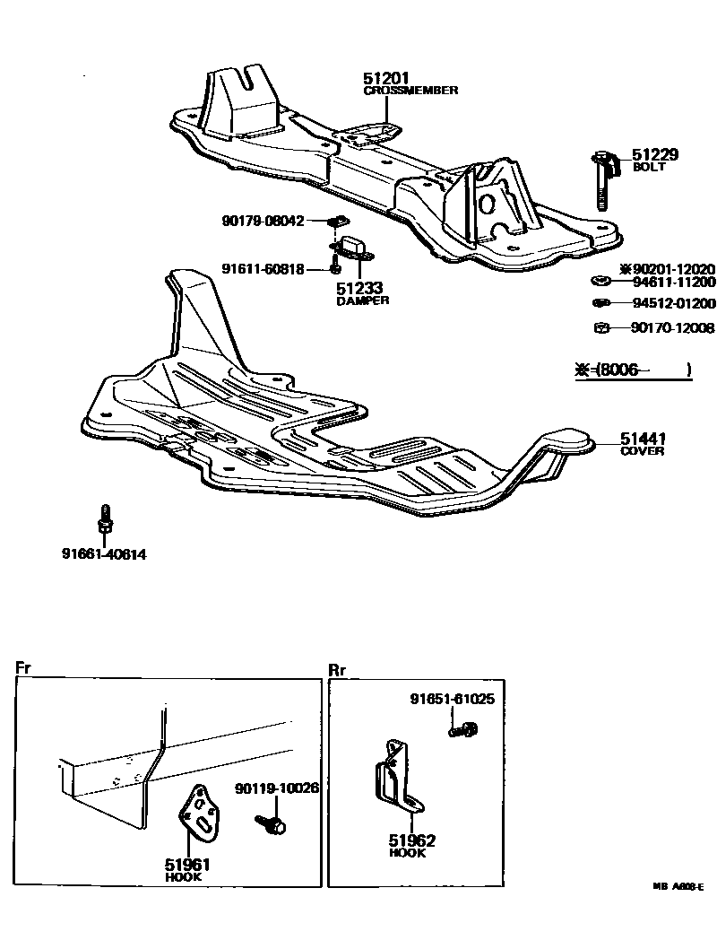 Toyota COROLLA 悬架横梁和发动机底罩 EPC diagram — MBA608E