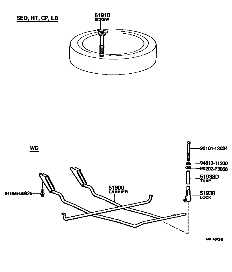 Toyota COROLLA Spare tire rack EPC diagram — MBA542B