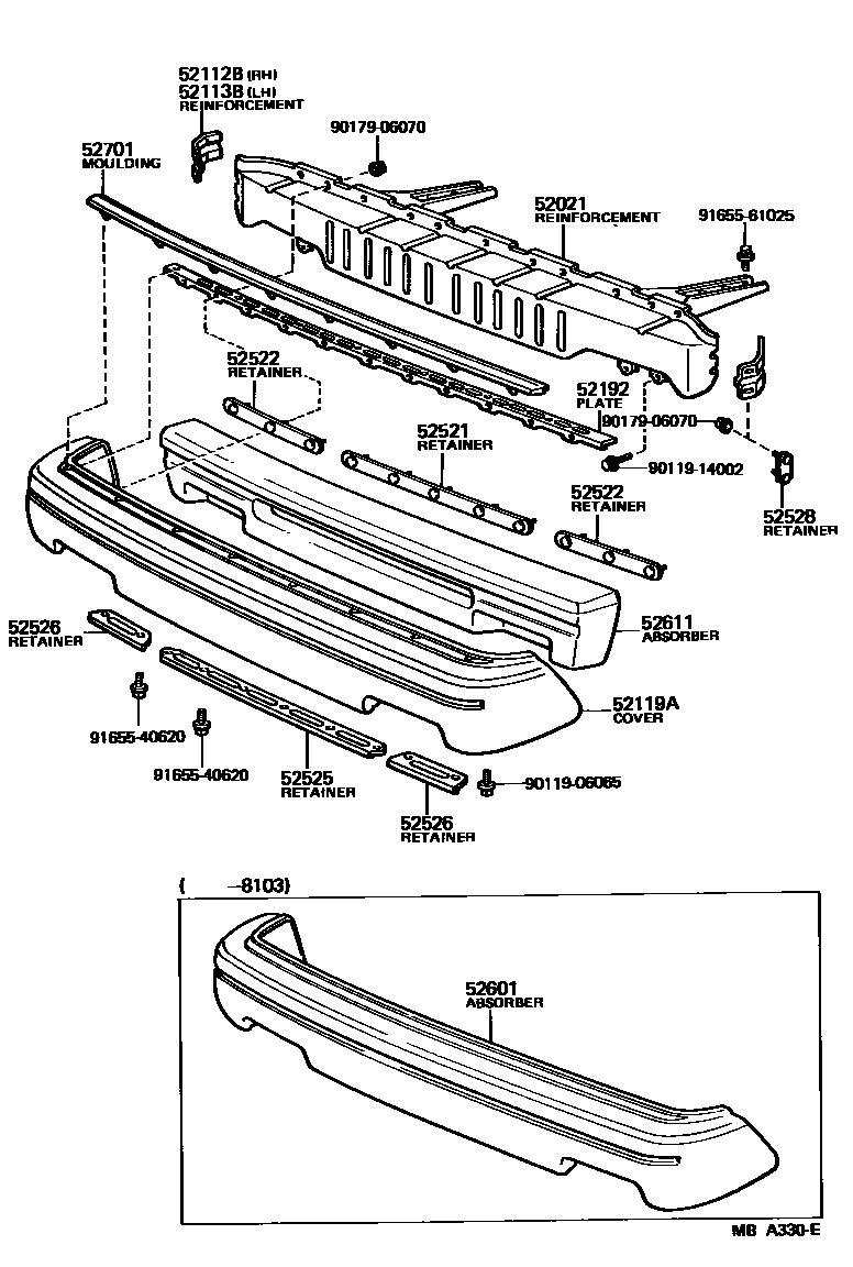 Toyota COROLLA 前保险杠及附件 EPC diagram — MBA330E