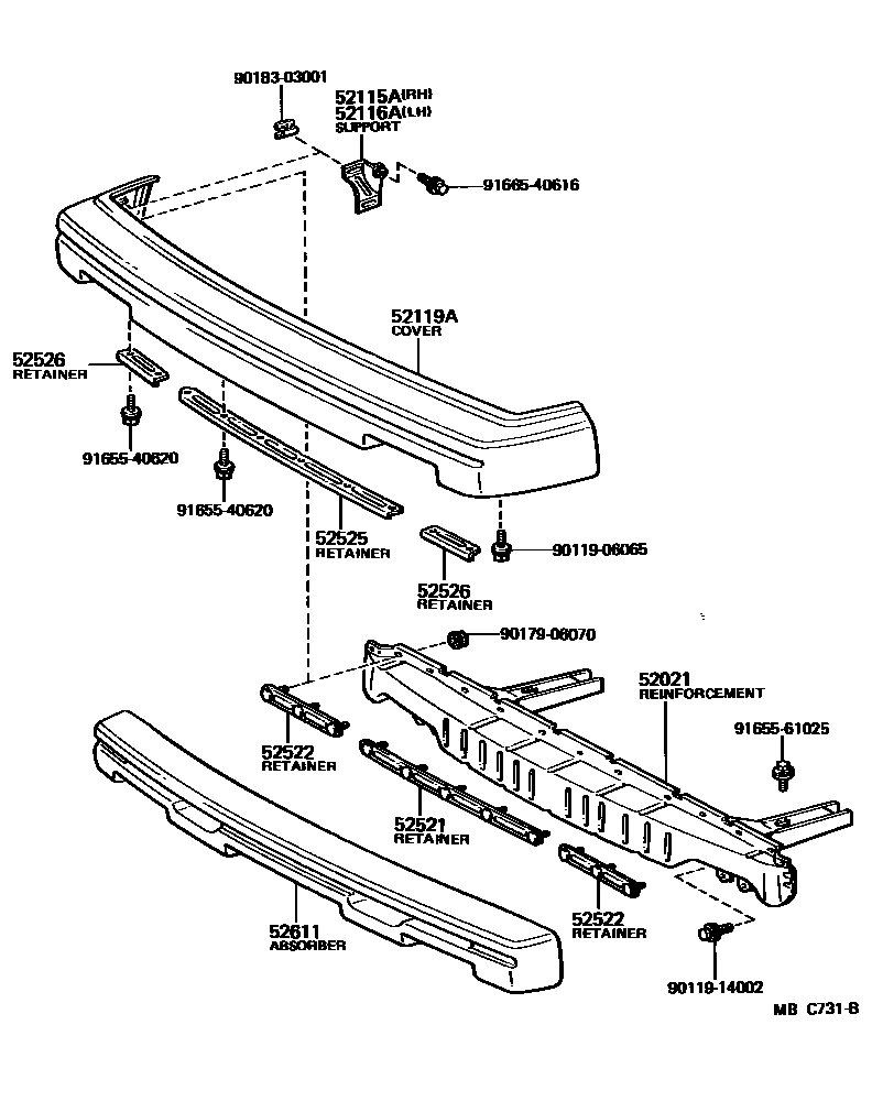 Toyota COROLLA 前保险杠及附件 EPC diagram — MBC731B