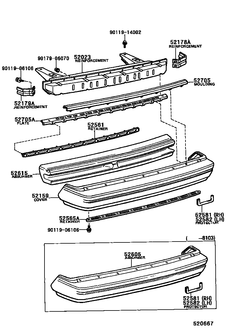 Toyota COROLLA 后保险杠及附件 EPC diagram — 520667