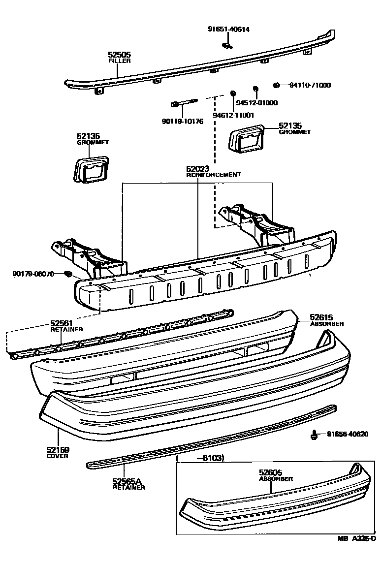 Toyota COROLLA 后保险杠及附件 EPC diagram — MBA335D