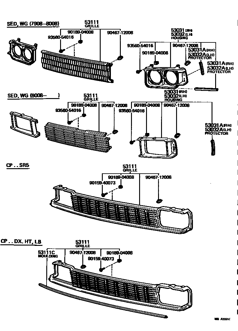 Toyota COROLLA radiator grille EPC diagram — MBA332E