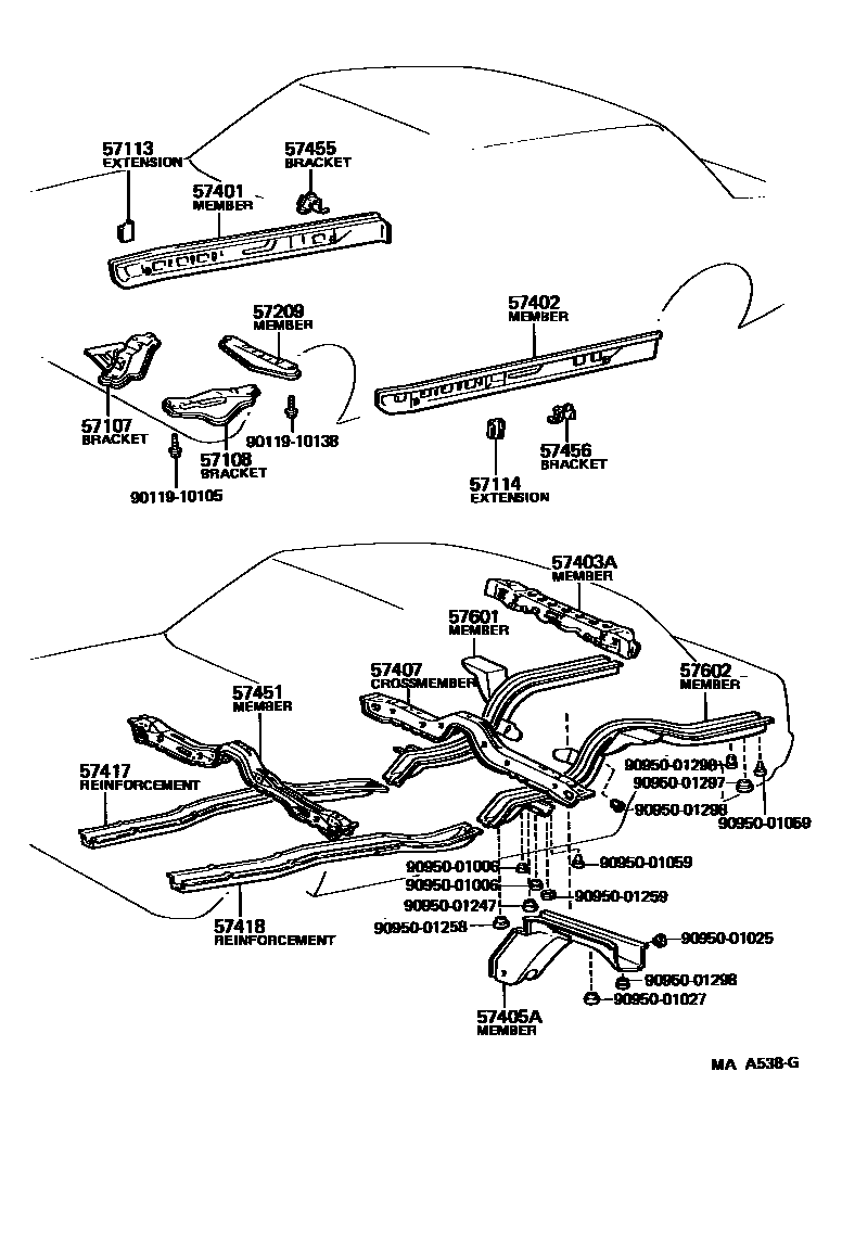 Toyota COROLLA Floor stringers EPC diagram — MAA538G