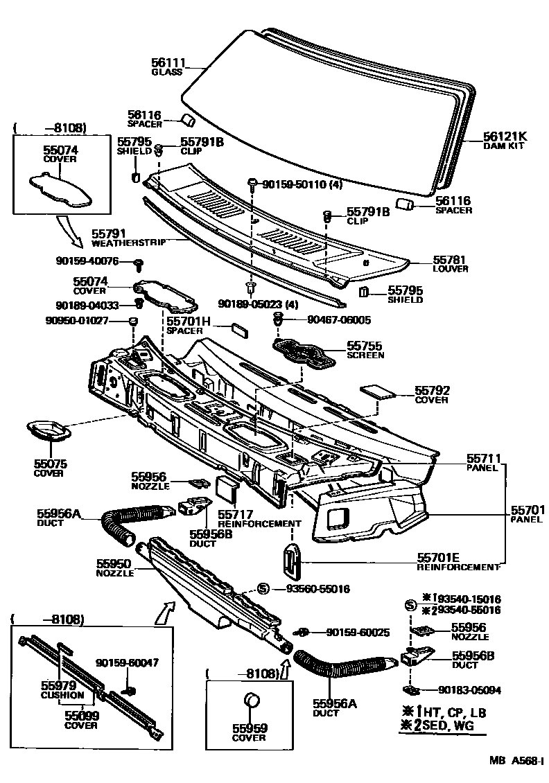 Toyota COROLLA 前围板和挡风玻璃 EPC diagram — MBA568I