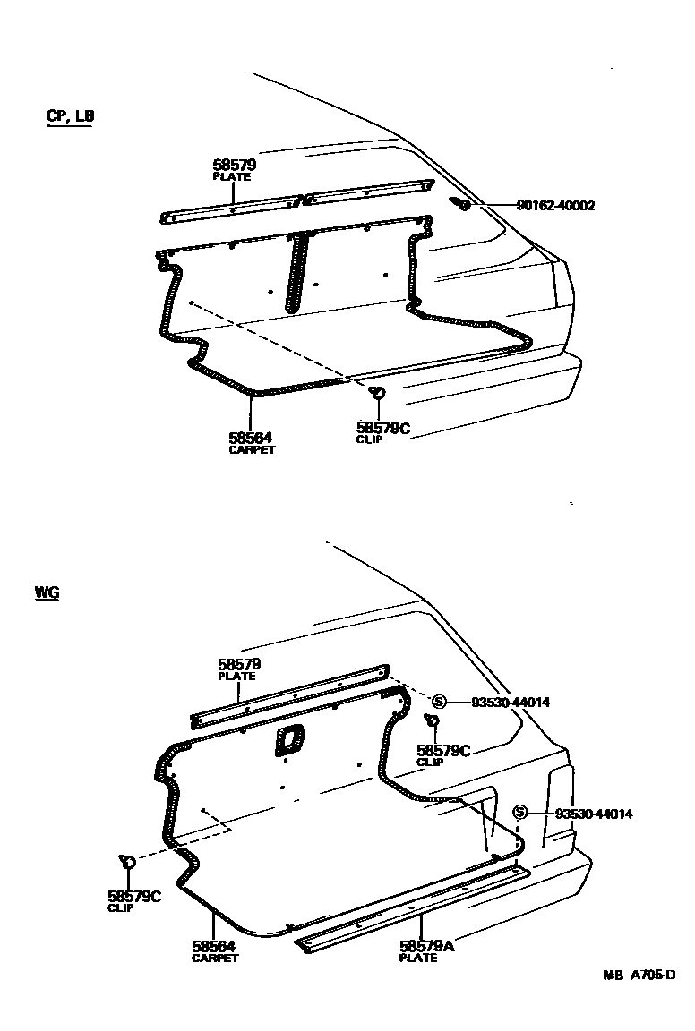 Toyota COROLLA 地板垫和地毯 EPC diagram — MBA705D