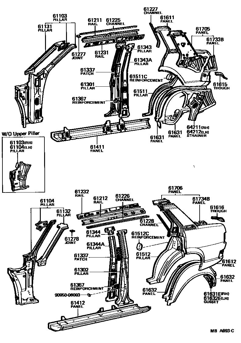 Toyota COROLLA 侧梁 EPC diagram — MBA693C